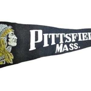 Vtg Pittsfield Mass Souvenir Pennant Black Felt Room Decor States New England